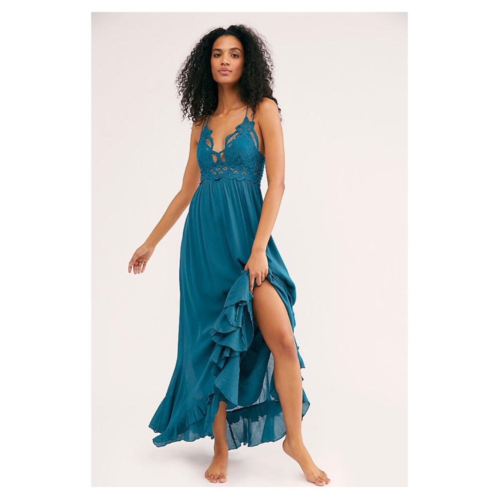 Free People One Adella Maxi Slip - Teal Jewel